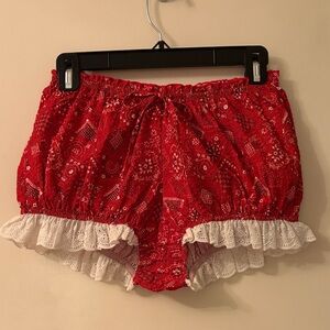 Red bandana bloomer with eyelet ruffles ❤️